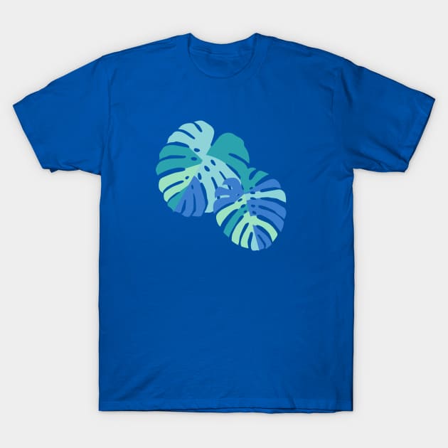 Monstera Leaves - Blue T-Shirt by latheandquill